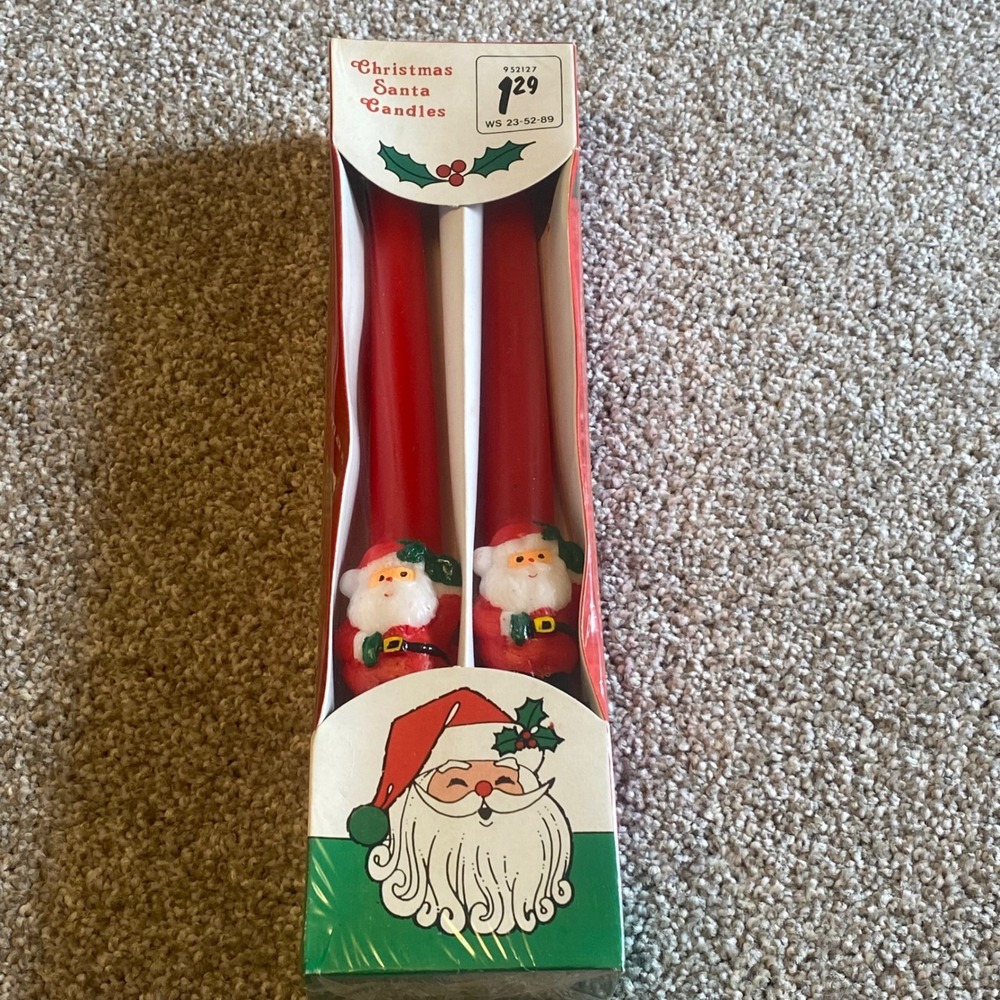 Vintage 1989 Christmas Santa Candles Red 10 Inch Taper Set of‎ 2 YDC Holiday